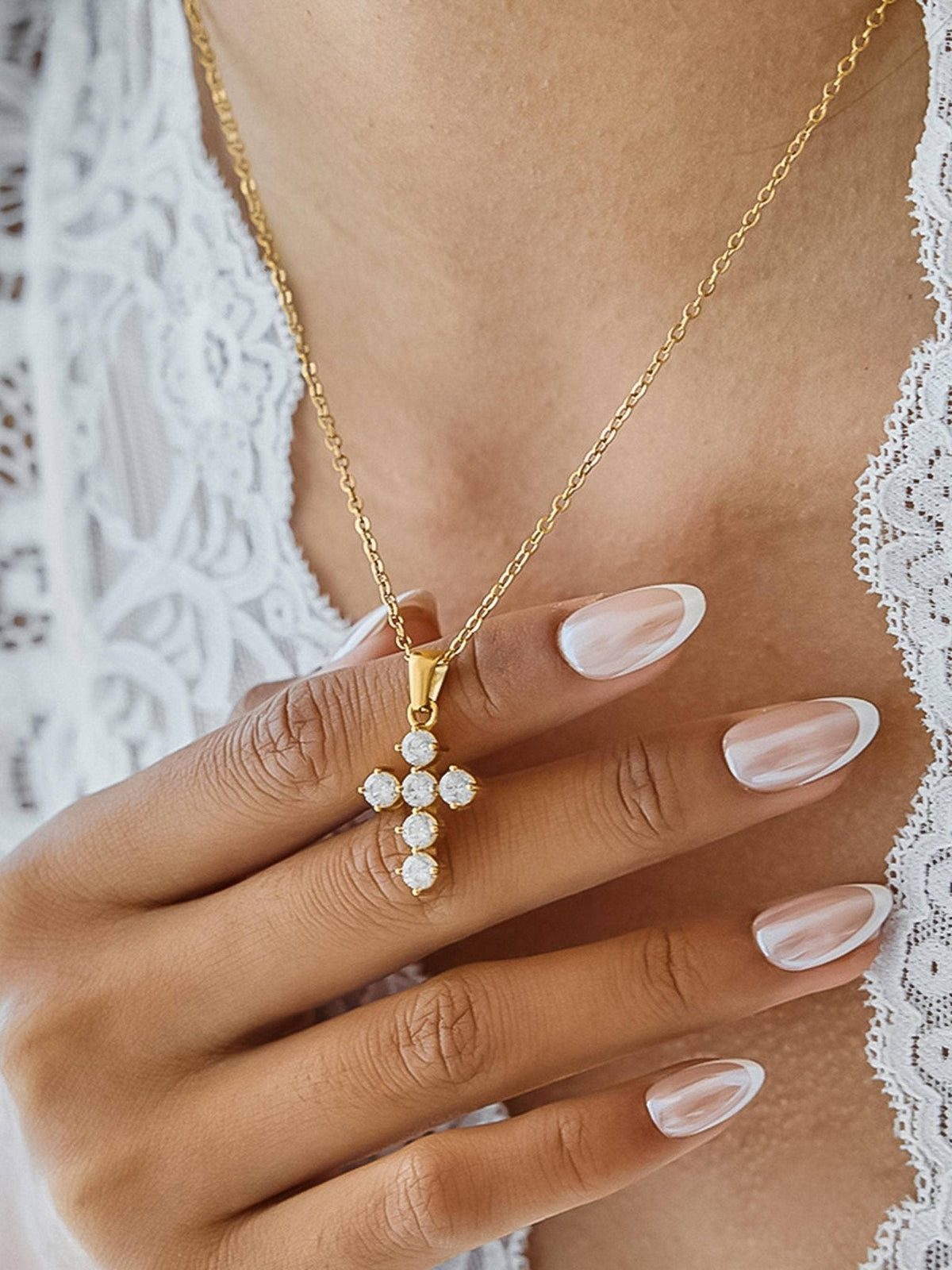 Raimon 18K Gold Non-Tarnish Dainty Cross Necklace: Yellow Gold - The Mustard Seed Collection, The Seed