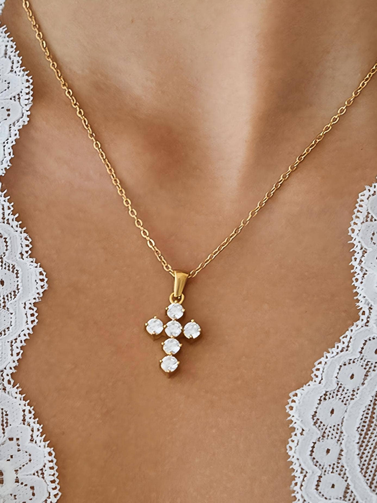 Raimon 18K Gold Non-Tarnish Dainty Cross Necklace: Yellow Gold - The Mustard Seed Collection, The Seed