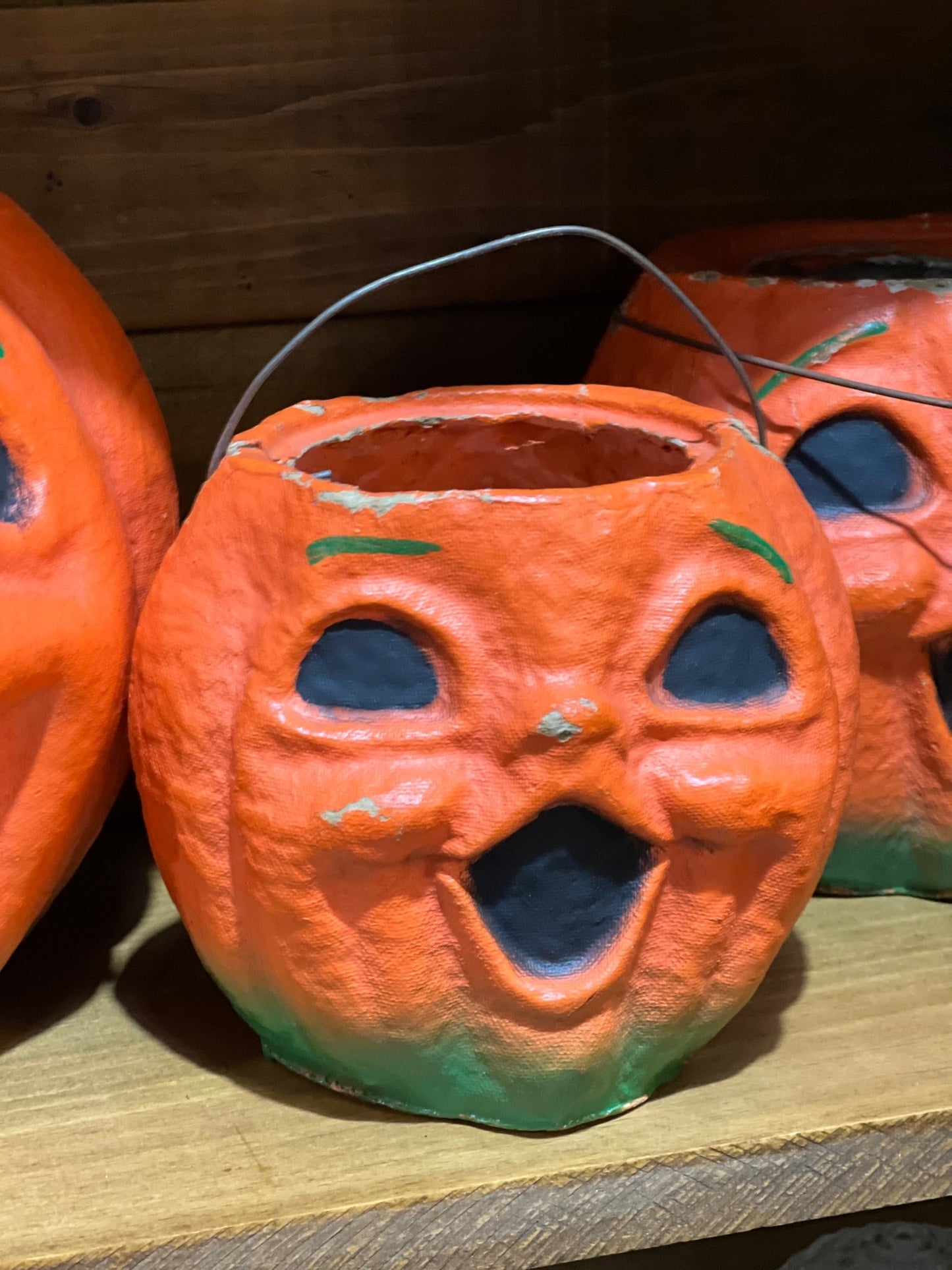 Rare Antique Paper Mâché Halloween Pumpkin Jack-O'-Lantern Bucket Set - Collection of 4 - The Mustard Seed Collection, The Seed