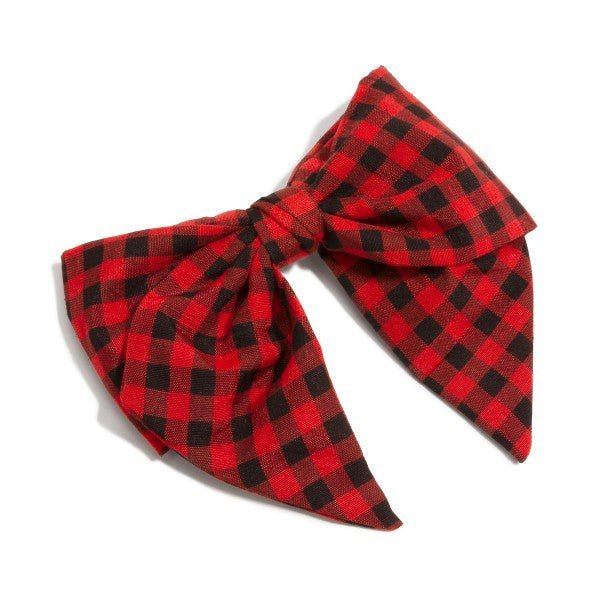 Red and Black Checkered Plaid Buffalo Check Clip-in Hair Bow - The Mustard Seed Collection, The Seed