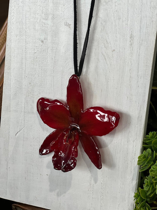 Red Cattleya Orchid Necklace