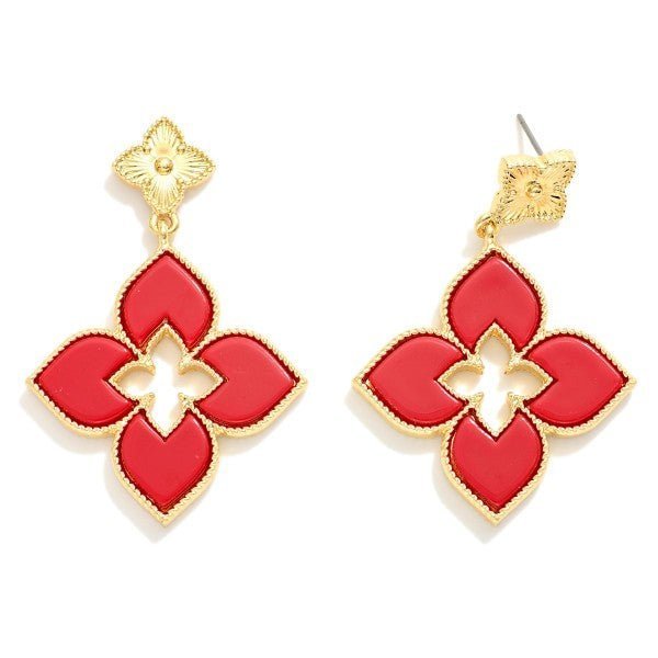 Red Textured Metal Clover Post Featuring Linked Clover Drop Earrings - The Mustard Seed Collection, The Seed