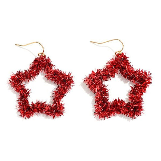 Red Tinsel Wrapped Star Drop Earring Default Title