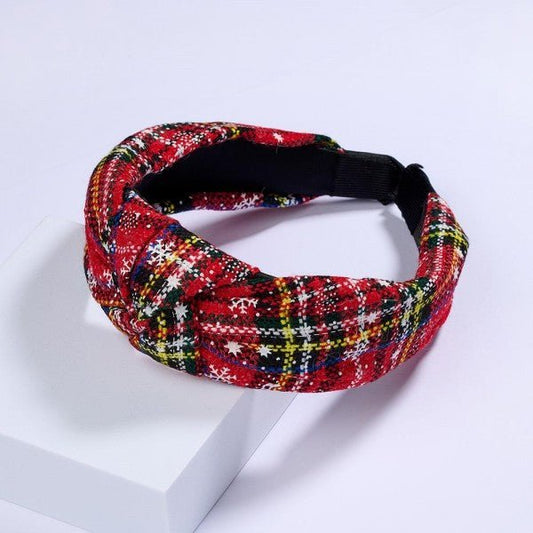 Red Tweed & Tinsel Knotted Headband Featuring Snowflakes Default Title