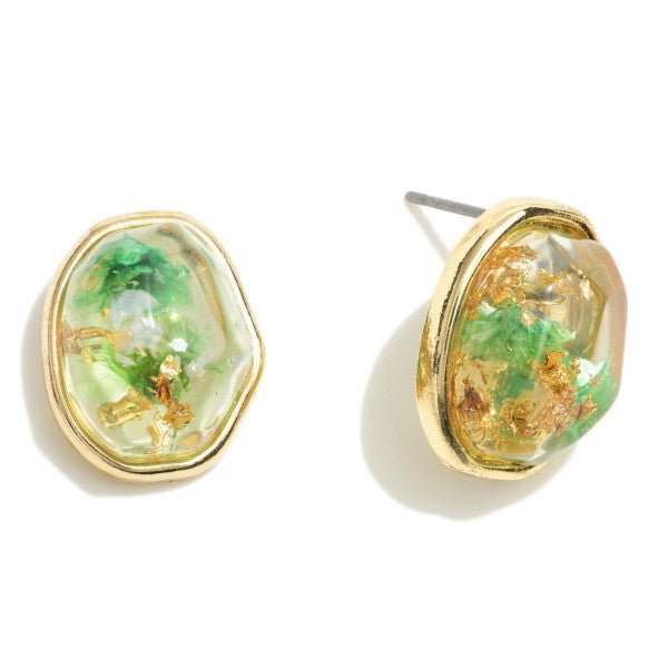 Resin Gold Tone Stud Earrings With Gold Foil - The Mustard Seed Collection, The Seed