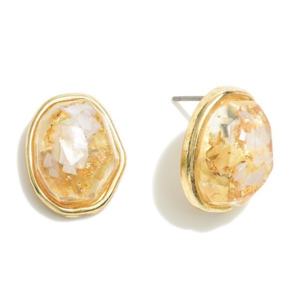 Resin Gold Tone Stud Earrings With Gold Foil - The Mustard Seed Collection, The Seed