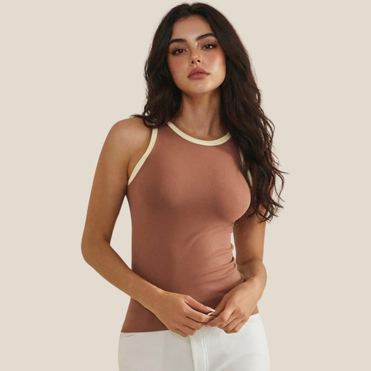 Reversible High Neck Two Tone Tank Top Mocha