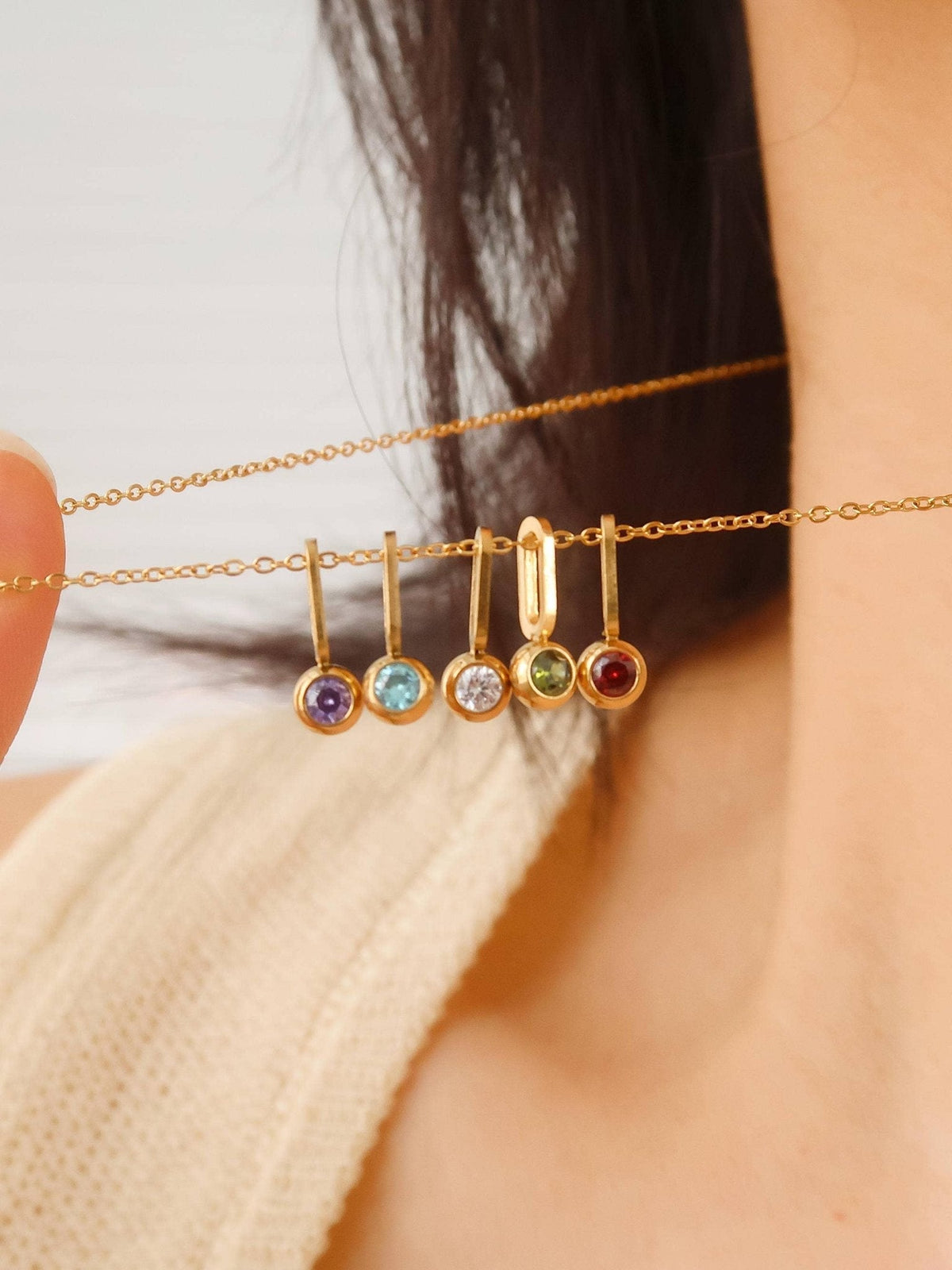 Reyna 18K Gold Non-Tarnish Five Stone Charm Necklace: Multi-Colored - The Mustard Seed Collection, The Seed