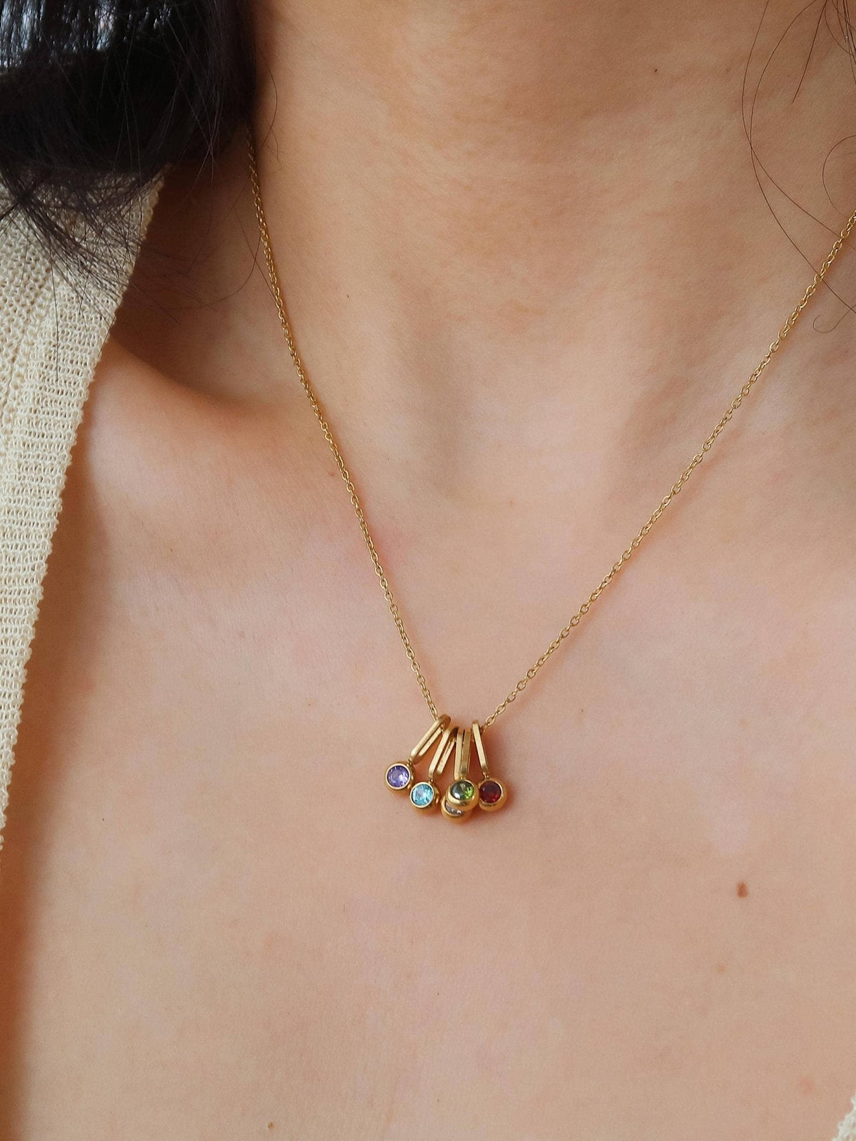 Reyna 18K Gold Non-Tarnish Five Stone Charm Necklace: Multi-Colored - The Mustard Seed Collection, The Seed