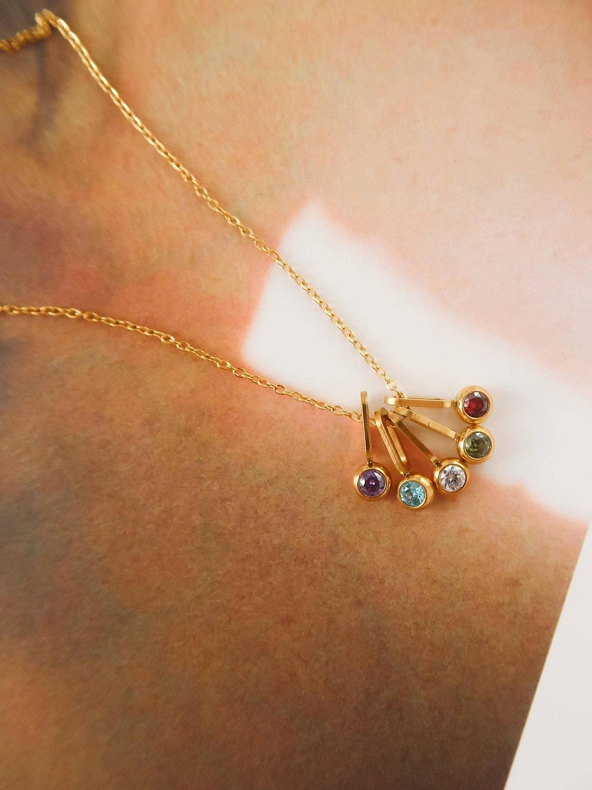 Reyna 18K Gold Non-Tarnish Five Stone Charm Necklace: Multi-Colored - The Mustard Seed Collection, The Seed
