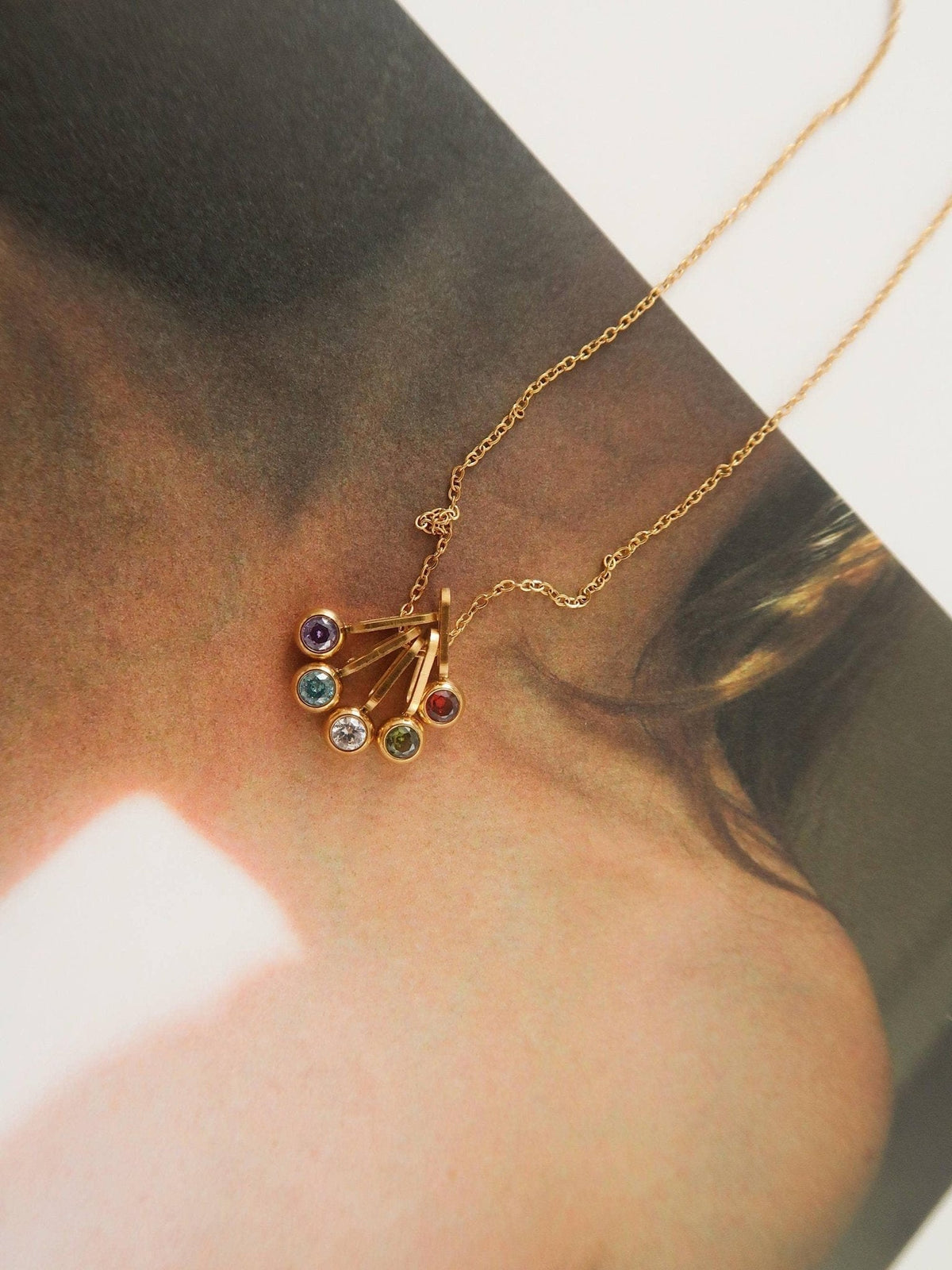 Reyna 18K Gold Non-Tarnish Five Stone Charm Necklace: Multi-Colored - The Mustard Seed Collection, The Seed