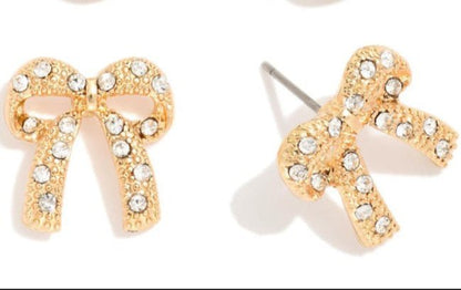 Rhinestone Bow Stud Earrings - The Mustard Seed Collection, The Seed