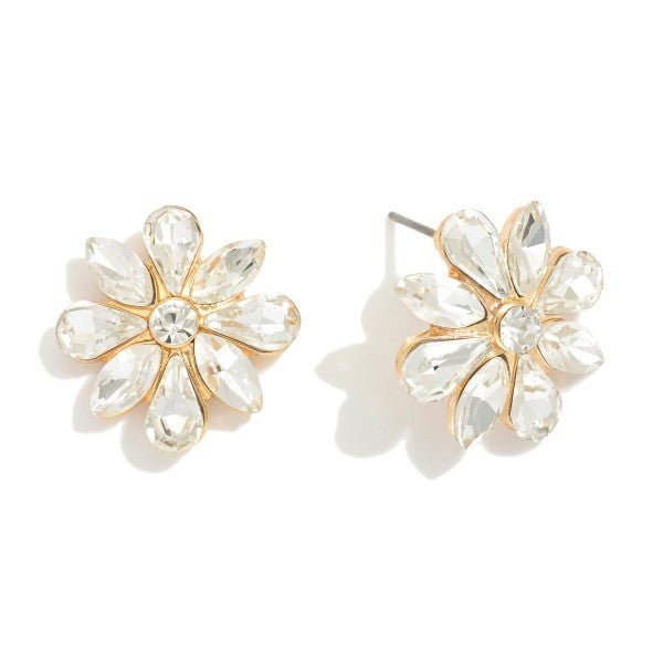 Rhinestone Flower Post Drop Earrings - The Mustard Seed Collection, The Seed