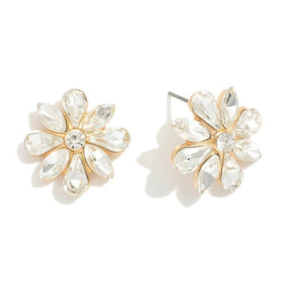 Rhinestone Flower Post Drop Earrings - The Mustard Seed Collection, The Seed