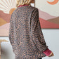Rib Animal Print Drop Shoulder V Seam Long Sleeve Top T5817: Brown/Burgundy / L