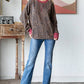 Rib Animal Print Drop Shoulder V Seam Long Sleeve Top T5817: Brown/Burgundy / L