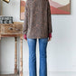 Rib Animal Print Drop Shoulder V Seam Long Sleeve Top T5817: Brown/Burgundy / L