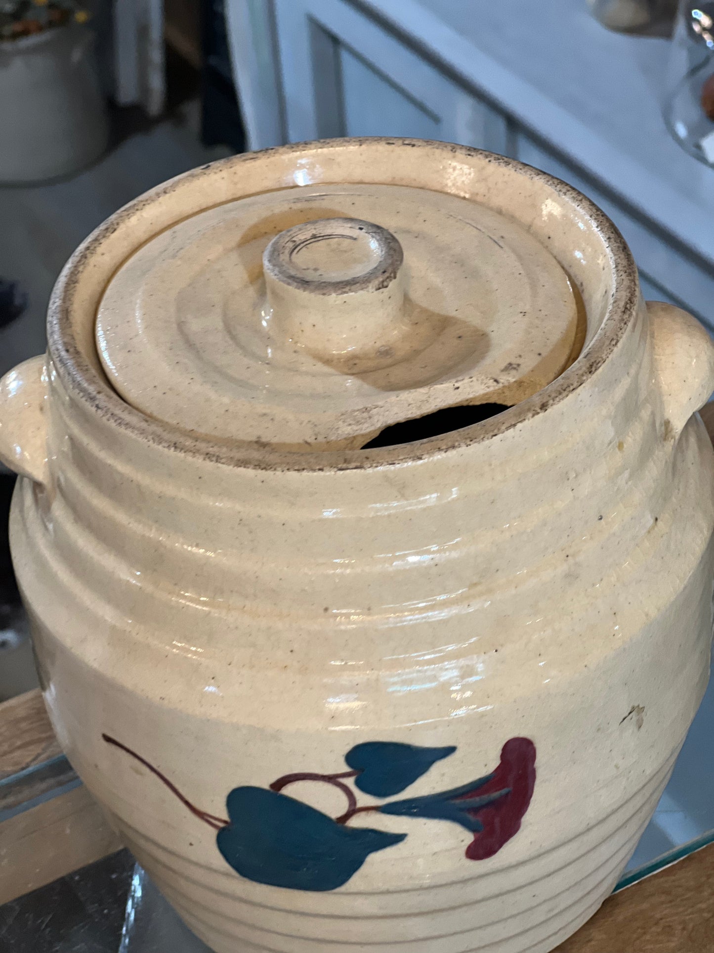 Robinson Ransbottom Morning Glory Spaulding's Cookies Advertising Jar Crock