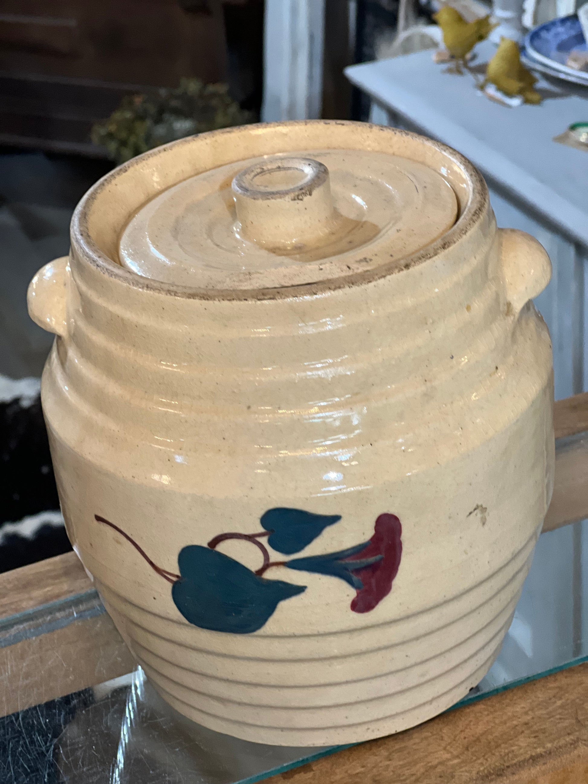 Robinson Ransbottom Morning Glory Spaulding's Cookies Advertising Jar Crock