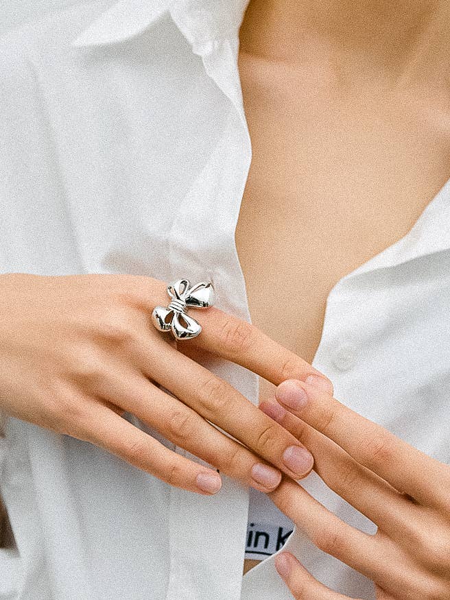 Ronda Silver Bow Adjustable Ring: Silver - The Mustard Seed Collection, The Seed