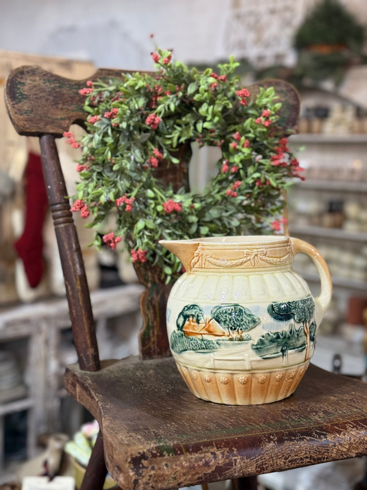 Roseville Farm Scene Pottery Pitcher - The Mustard Seed Collection, The Seed