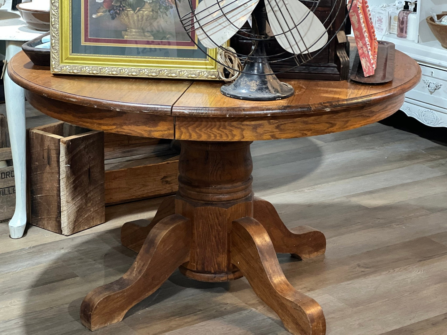 Round Oak Pedestal Table - The Mustard Seed Collection, The Seed