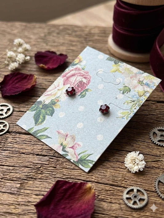 Ruby Crystal Stud Earrings – 0.25" Silver Tone Dainty Gemstone Post Earrings The Mustard Seed Collection, The Seed