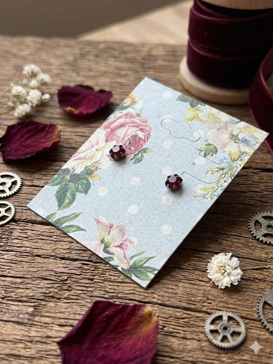 Ruby Crystal Stud Earrings – 0.25" Silver Tone Dainty Gemstone Post Earrings The Mustard Seed Collection, The Seed
