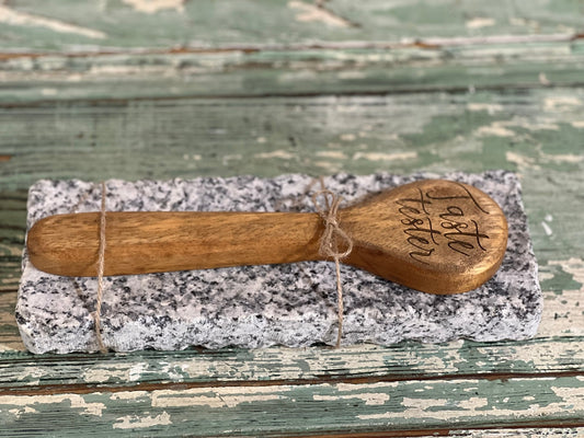 Rustic Granite Spoon Rest & Wood "Taste Tester" Spoon Set - The Mustard Seed Collection, The Seed