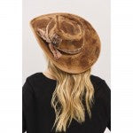 Rustic Cowgirl Fedora Hat With Feather & Distressed Fabric Band