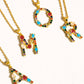 Salomé 18K Gold Non-Tarnish Colorful CZ Initial Necklace: Multi-Colored / M - The Mustard Seed Collection, The Seed