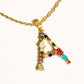 Salomé 18K Gold Non-Tarnish Colorful CZ Initial Necklace: Multi-Colored / M - The Mustard Seed Collection, The Seed