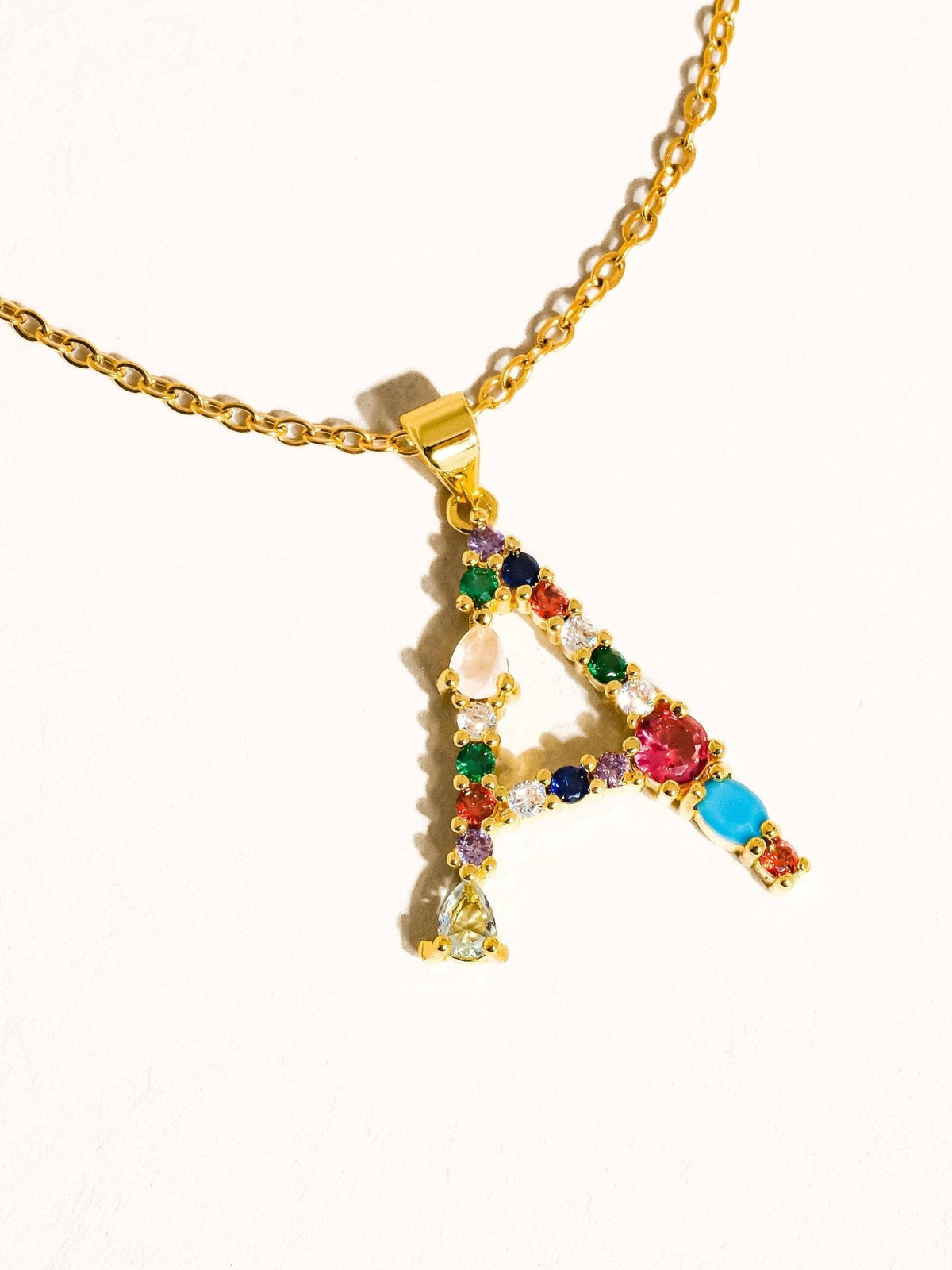 Salomé 18K Gold Non-Tarnish Colorful CZ Initial Necklace: Multi-Colored / M - The Mustard Seed Collection, The Seed