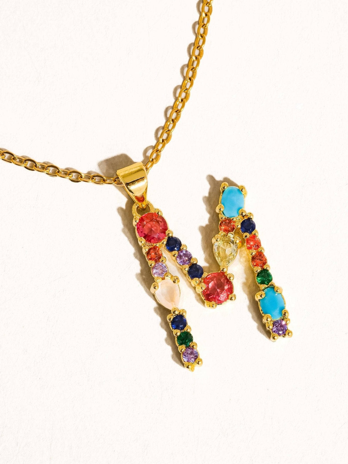Salomé 18K Gold Non-Tarnish Colorful CZ Initial Necklace: Multi-Colored / M - The Mustard Seed Collection, The Seed