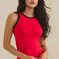 Seamless Reversible High Neck Contrast Trim Tank Top: Red/Black / OS Yelete