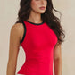 Seamless Reversible High Neck Contrast Trim Tank Top: Red/Black / OS Yelete