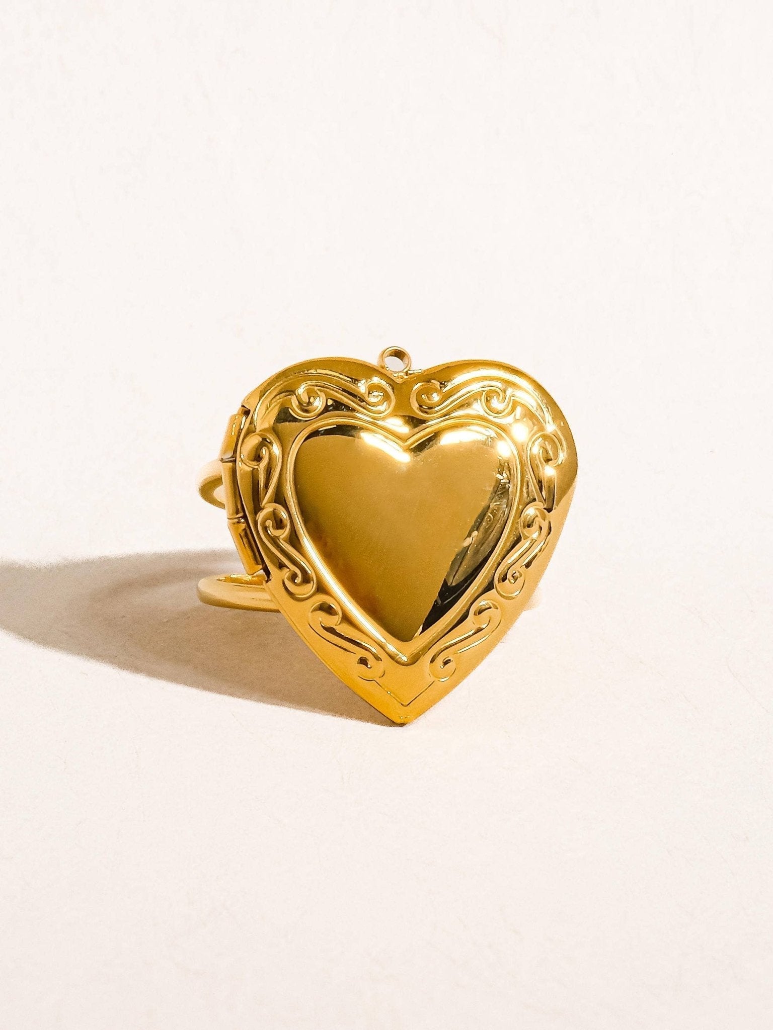 Sefina 18K Non-Tarnish Locket Heart Ring: Yellow Gold - The Mustard Seed Collection, The Seed