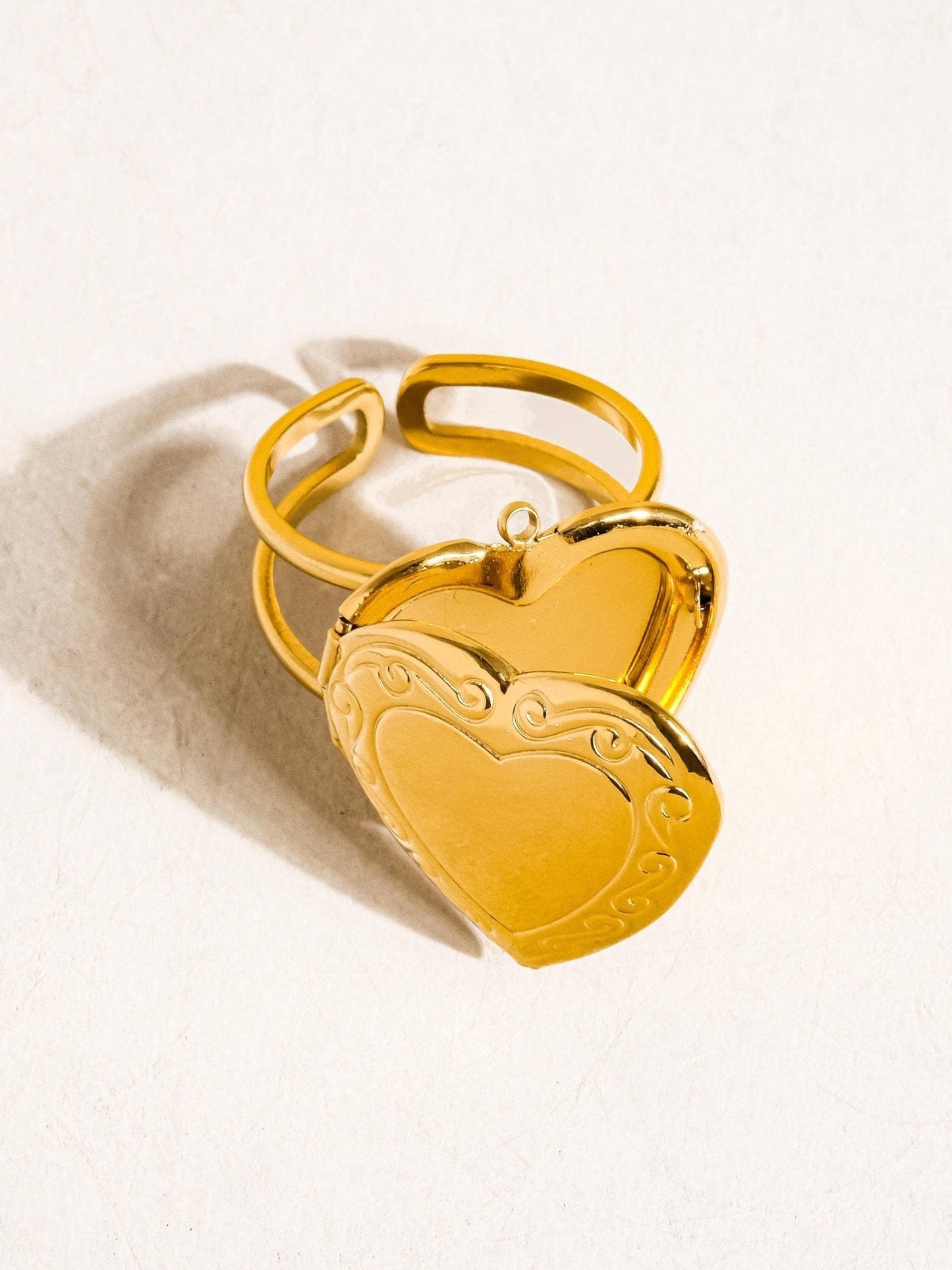 Sefina 18K Non-Tarnish Locket Heart Ring: Yellow Gold - The Mustard Seed Collection, The Seed