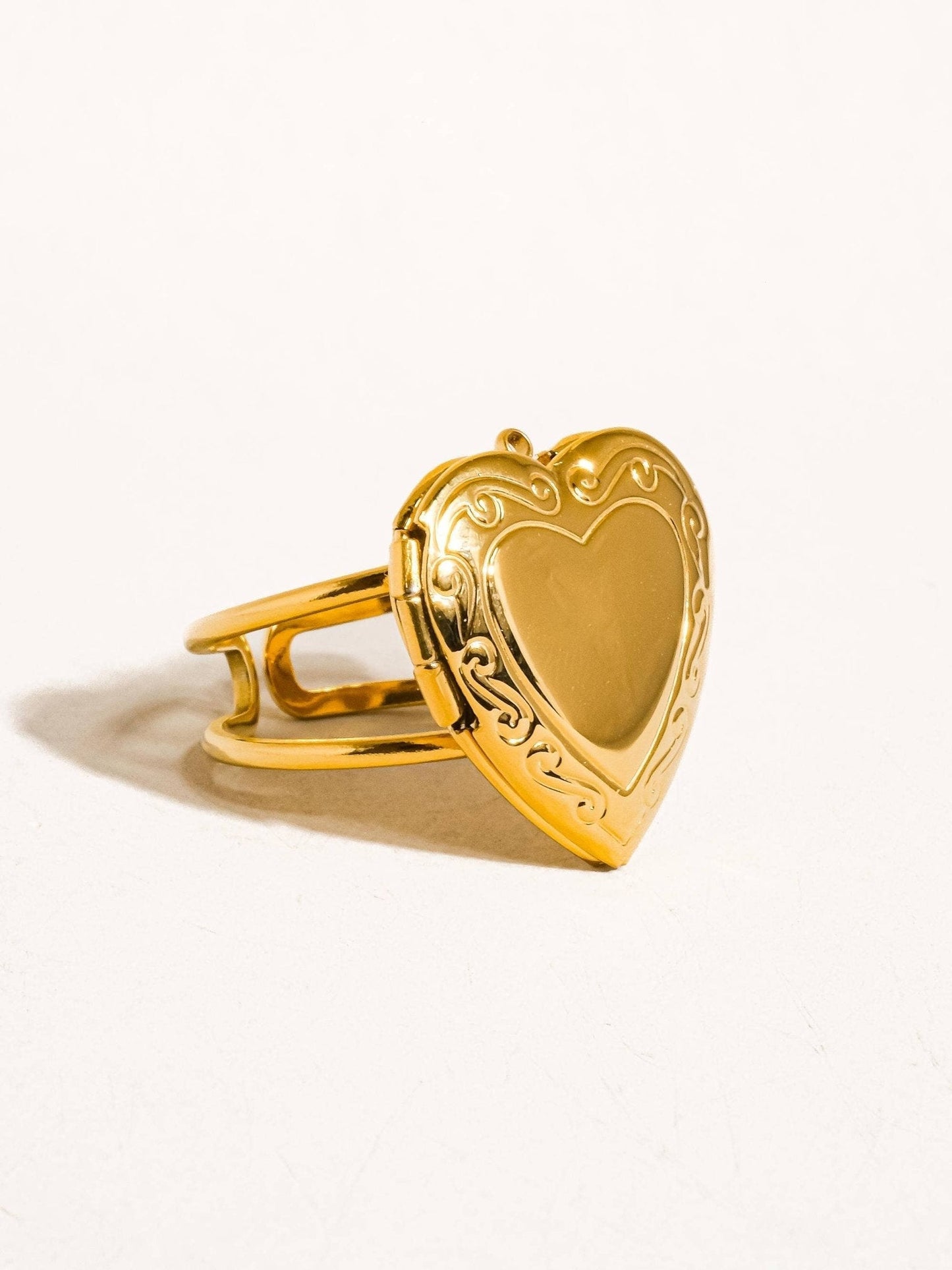 Sefina 18K Non-Tarnish Locket Heart Ring: Yellow Gold - The Mustard Seed Collection, The Seed