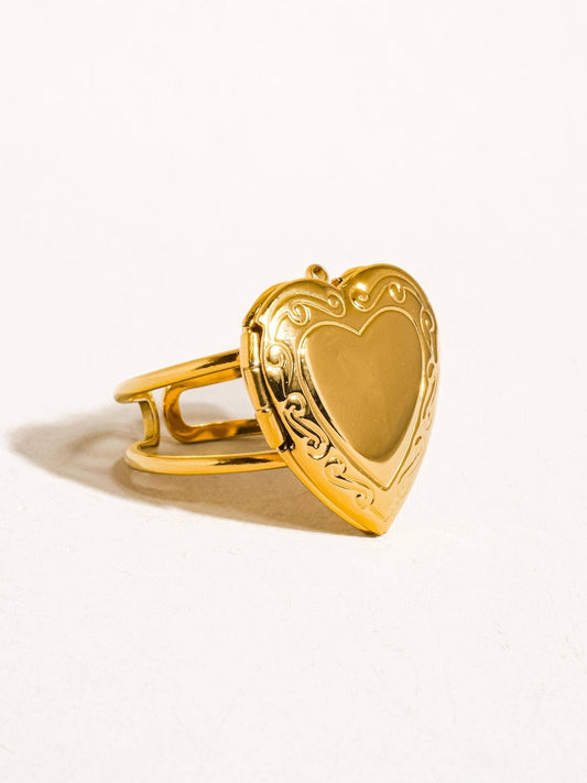 Sefina 18K Non-Tarnish Locket Heart Ring: Yellow Gold - The Mustard Seed Collection, The Seed