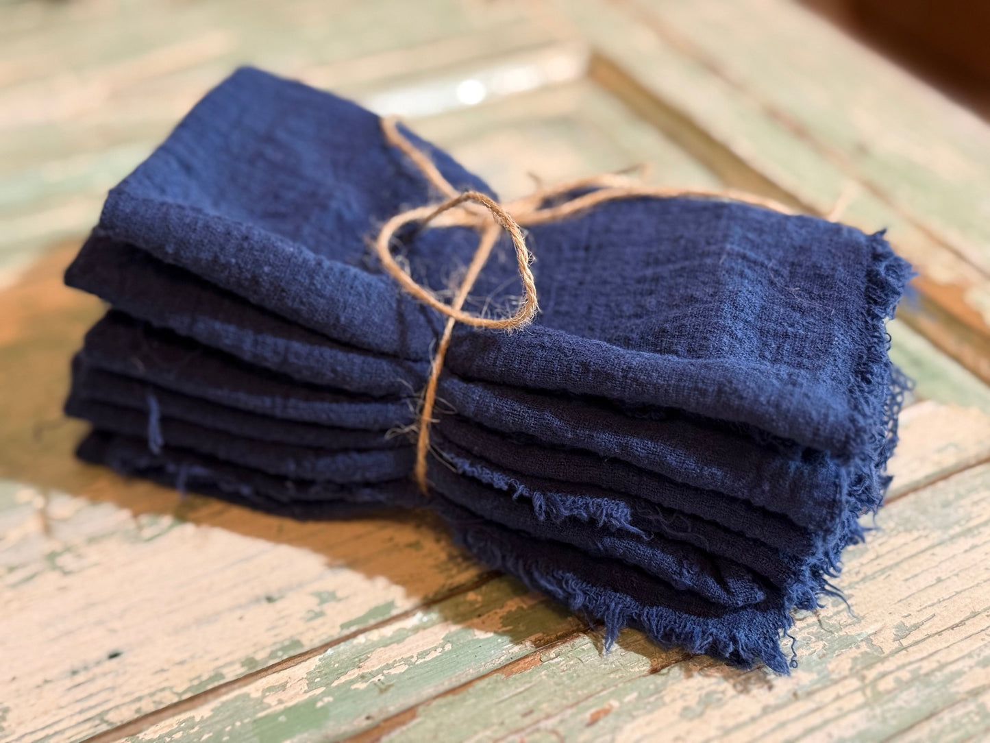 Set of 10 Blue Linen Napkins