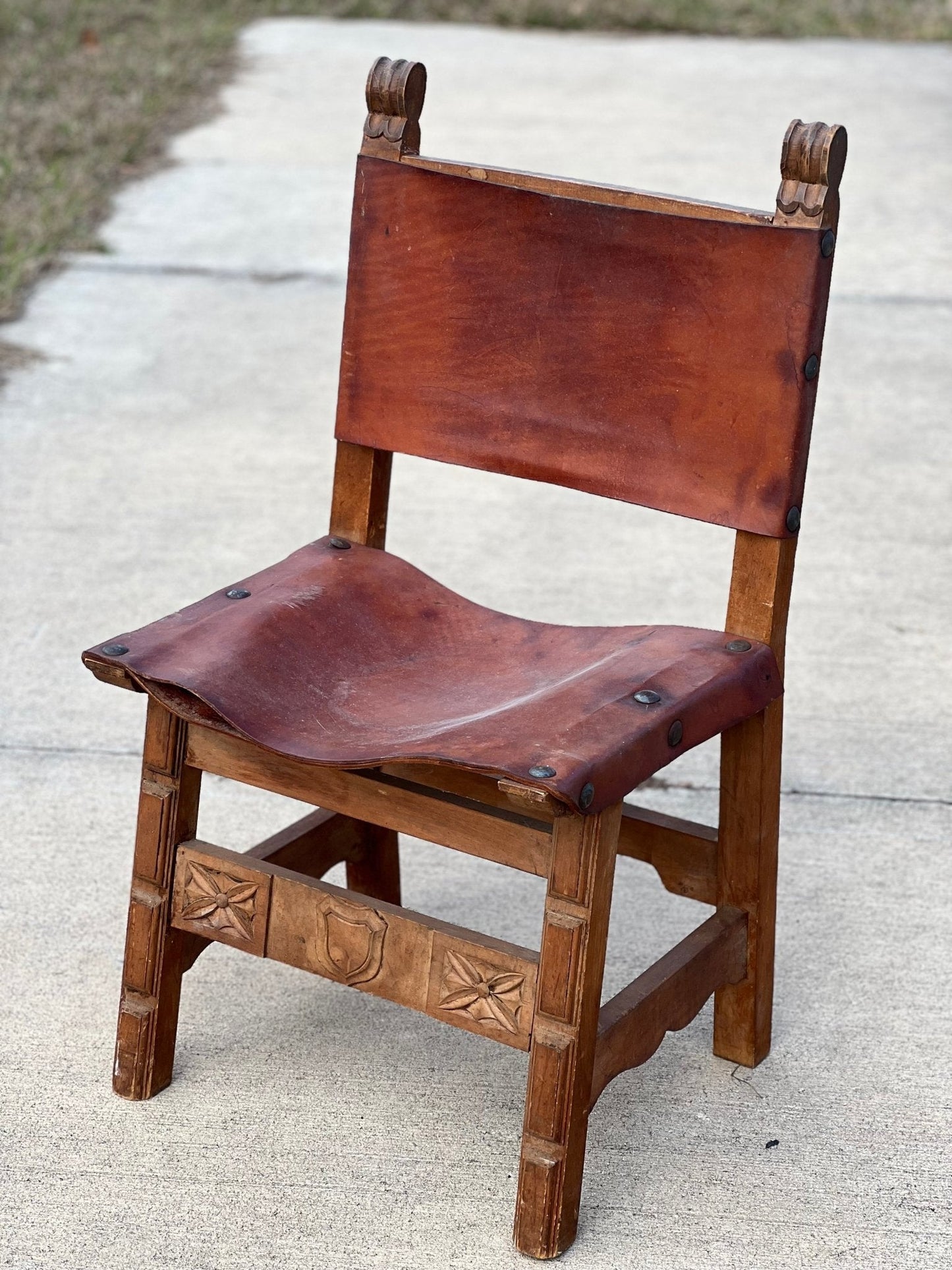 Set of 2 Spanish-Style Leather & Wood Chairs - The Mustard Seed Collection, The Seed