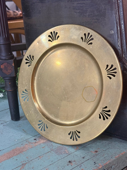 Set of 4 Vintage Brass Charger Plates with Palmette Cutouts 