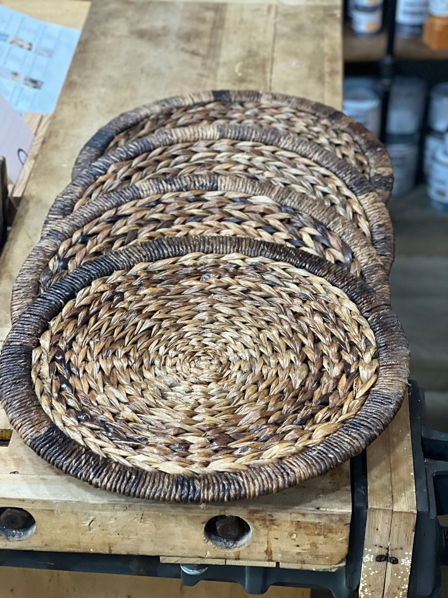 Set of 4 Woven Rattan 2-Toned Chargers 