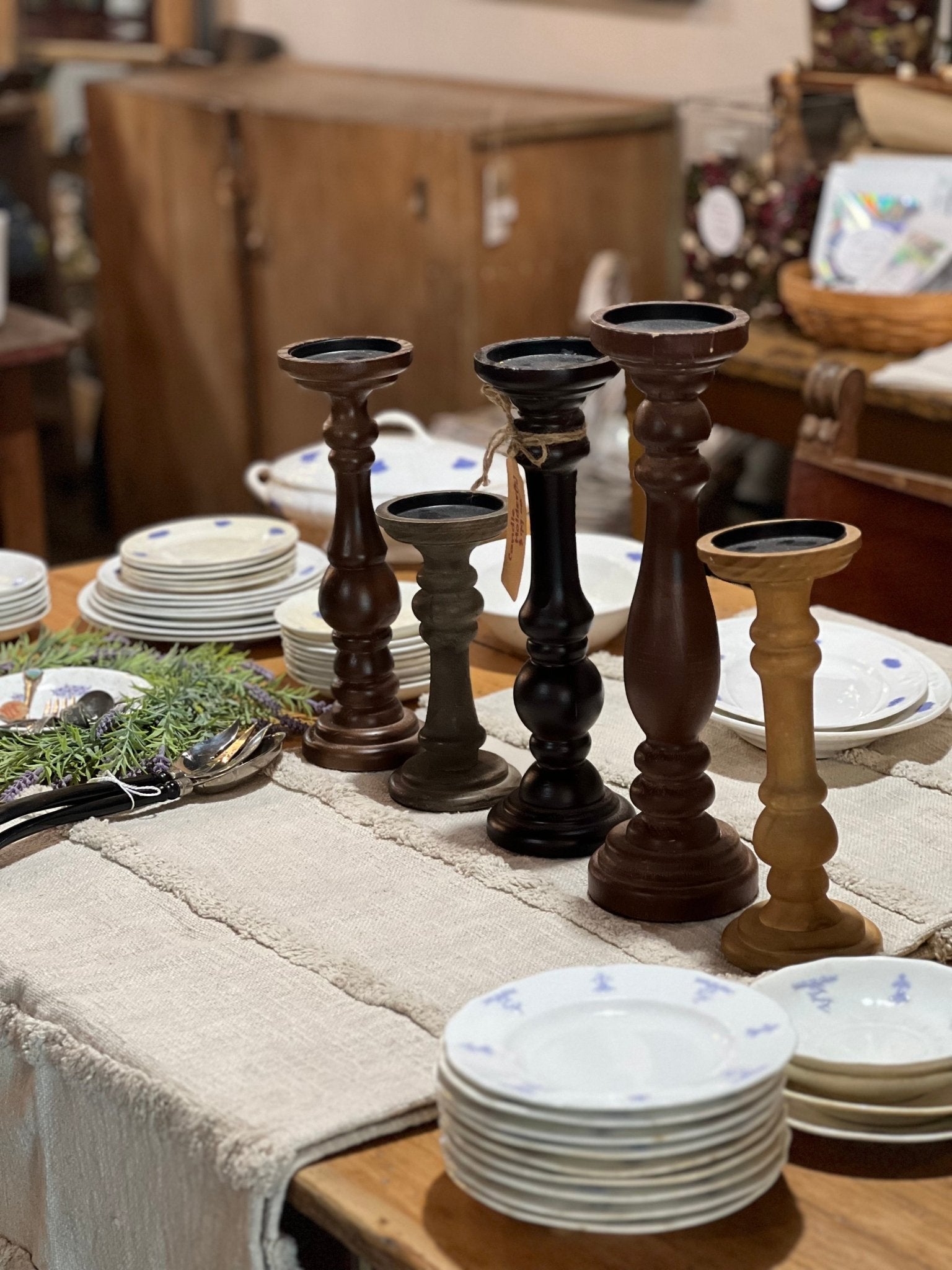 Set of 5 Wooden Candle Holders - The Mustard Seed Collection, The Seed