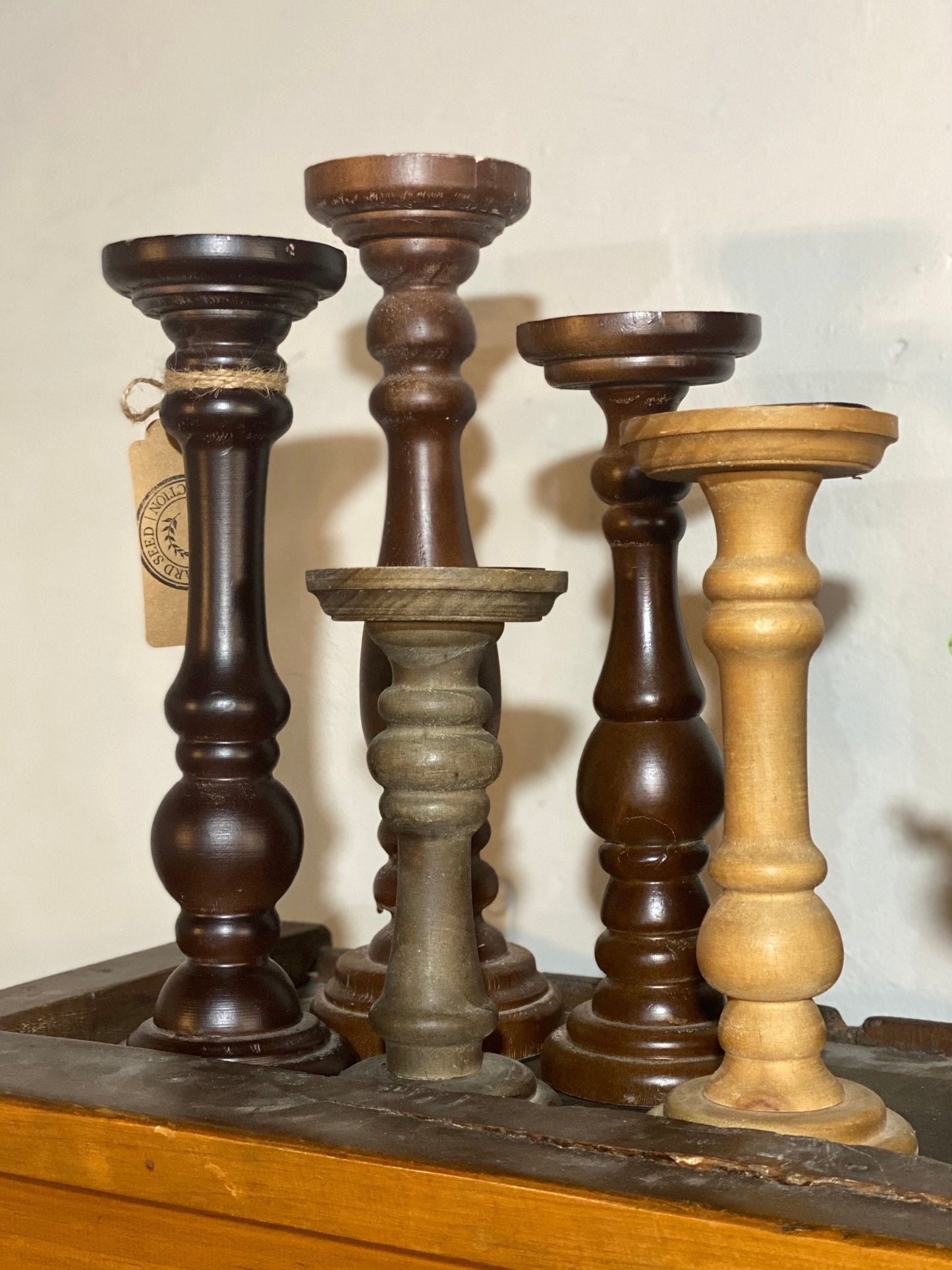 Set of 5 Wooden Candle Holders - The Mustard Seed Collection, The Seed