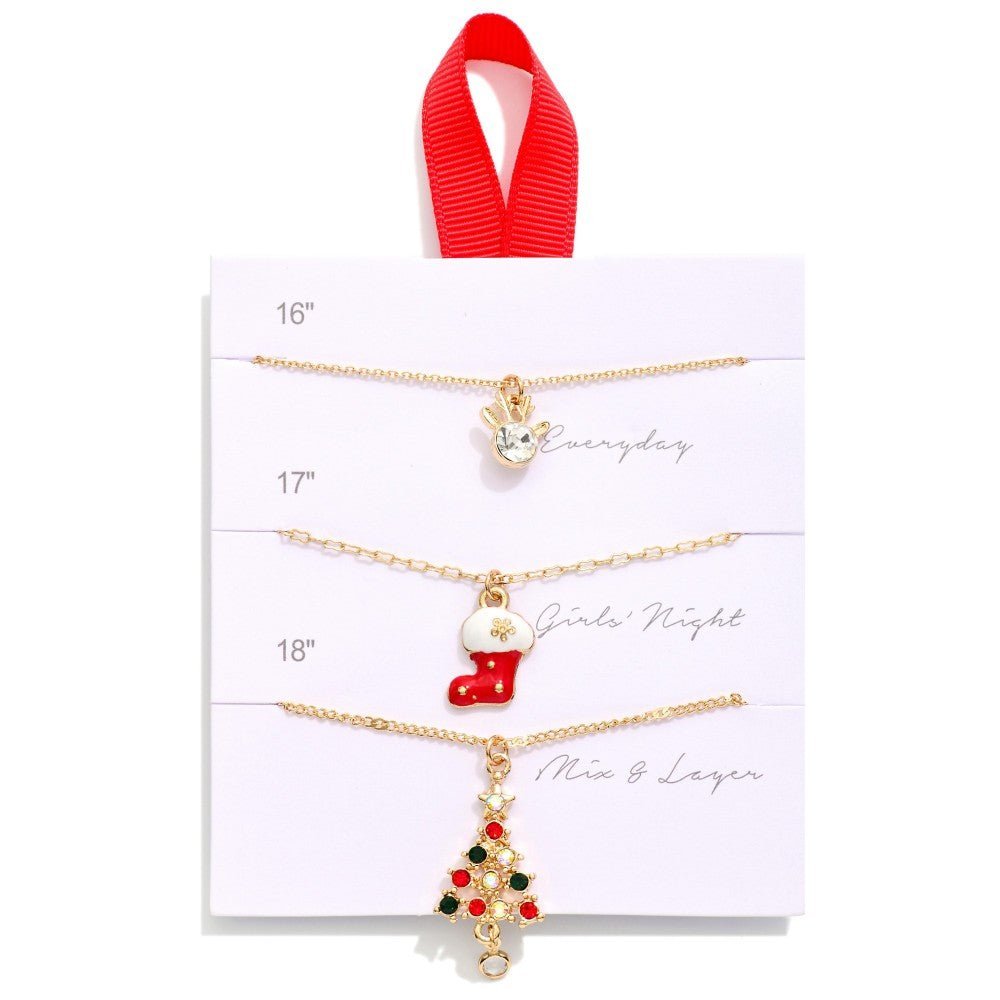 Set Of Three Chain Link Christmas Pendant Necklaces - The Mustard Seed Collection, The Seed