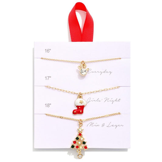 Set Of Three Chain Link Christmas Pendant Necklaces - The Mustard Seed Collection, The Seed