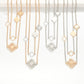 Set Of Two Metal Tone Box Chain Necklaces Featuring Metal Clover Stations 