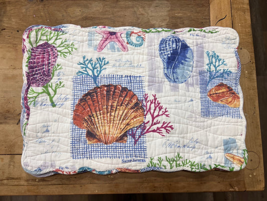 Sigrid Olsen Home Coastal Quilted Placemats – Set of 8 – "Saint-Jacques" Sea Life Design (19" x 12") - The Mustard Seed Collection, The Seed
